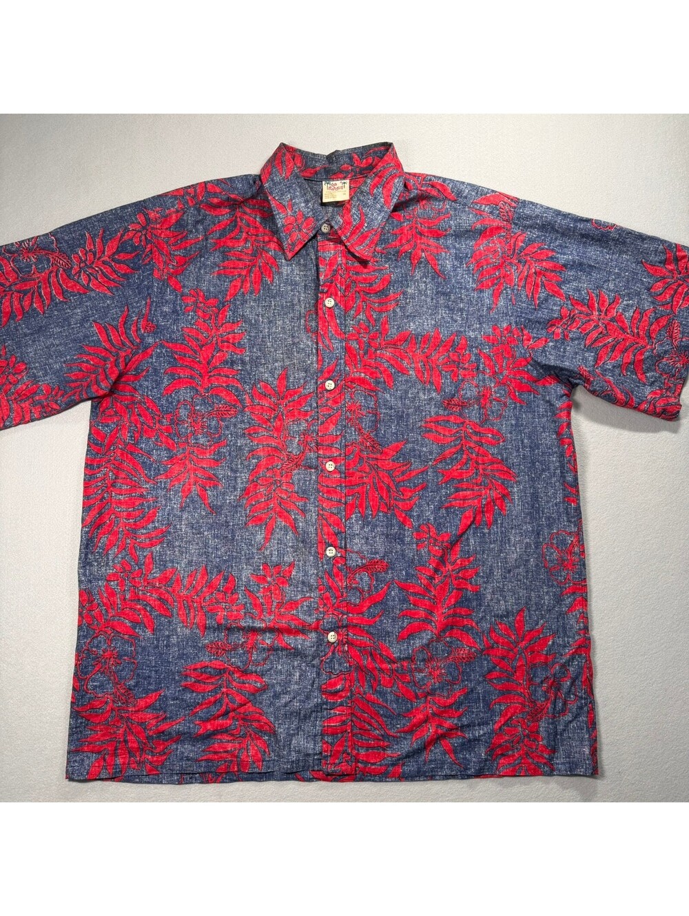 Vintage 1990s Go Barefoot Hawaiian Shirt Mens XL Navy Red Floral Aloha USA Made
